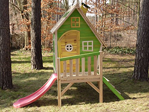Kinderspielhaus Stelzenhaus aus Holz mit Rutsche - 2