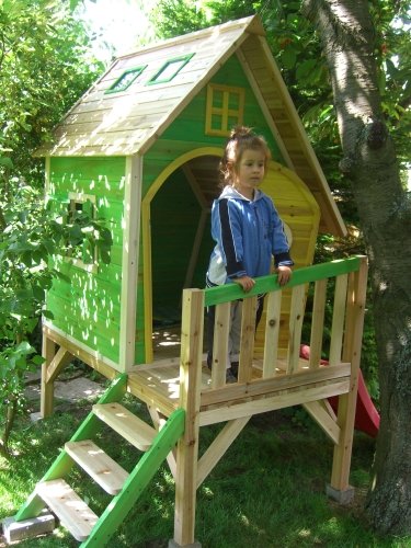 Kinderspielhaus Stelzenhaus aus Holz mit Rutsche - 4