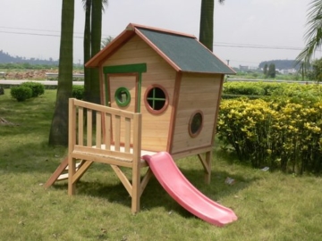 Kinderspielhaus ROSI - Stelzenhaus aus Holz mit roter Rutsche - 2