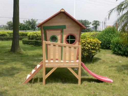 Kinderspielhaus ROSI - Stelzenhaus aus Holz mit roter Rutsche - 6