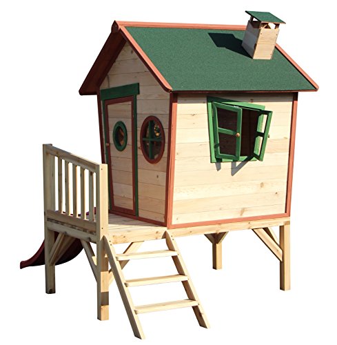 Kinderspielhaus ROSI - Stelzenhaus aus Holz mit roter Rutsche - 8