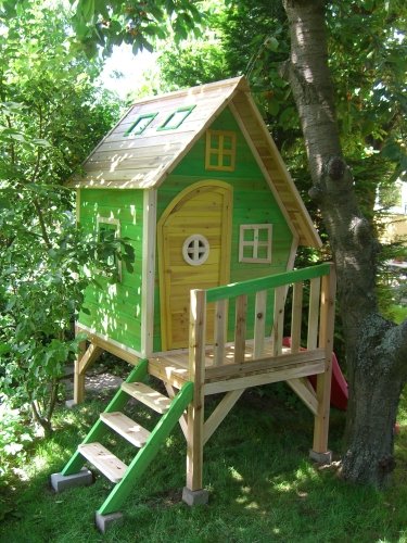 Kinderspielhaus Stelzenhaus aus Holz mit Rutsche - 5