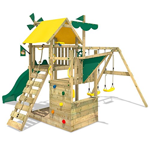 WICKEY Smart Sail Spielturm Rutsche Schaukel Sandkasten Grüne Rutsche / Grüne und Gelbe Plane - 3